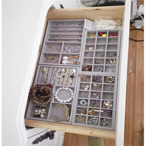 Stackable Jewelry Organizer Trays Drawer Inserts,Velvet Earring Display Trays - Picture 6 of 6